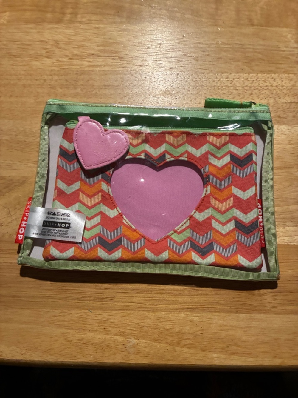 Chevron Heart Clear Window Cosmetic Pouch - Pink, Green, Orange-Set of 2